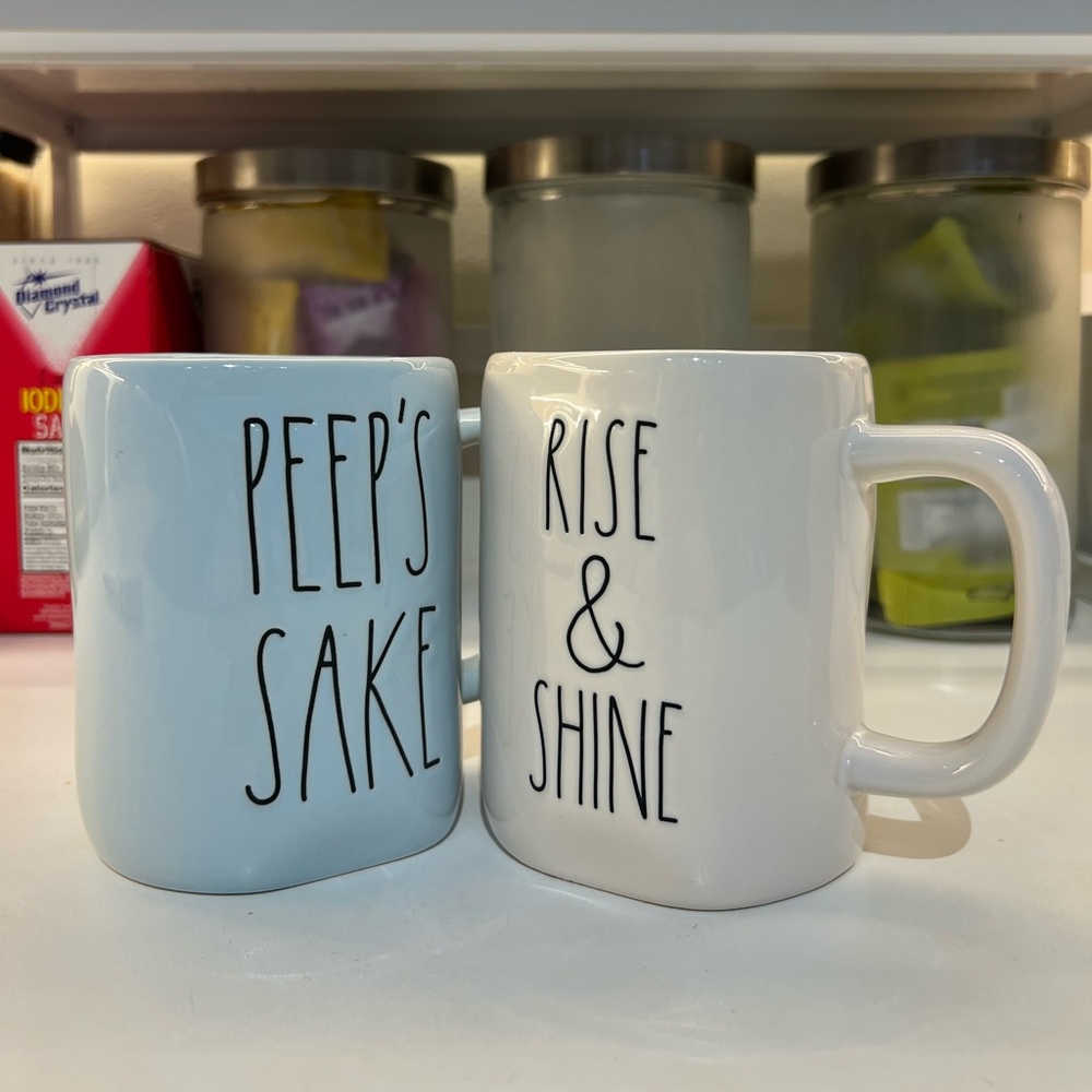 Rae Dunn Blue and White Mug Duo - Peep's Sake & Rise & Shine
